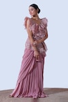 Shop_Aurouss_Pink Crape Embroidery Thread V Neck Prisha Sequin Ambrosia Saree Gown _Online_at_Aza_Fashions