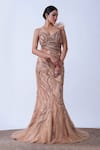 Aurouss_Peach Glitter Tulle Embroidery Urvashi Synodic Wave Embellished Gown _Online_at_Aza_Fashions