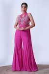 Buy_Aurouss_Pink Georgette Embroidery Pihu Florence Jaal Embellished Jumpsuit _at_Aza_Fashions