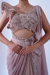 Buy_Aurouss_Peach Sandwash Vanya Ivy Crystal Bloom Embellished Draped Saree Gown _Online_at_Aza_Fashions