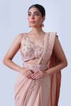 Shop_Aurouss_Peach Georgette Isha Fleur Meadow Embellished Pre-draped Saree Set _Online_at_Aza_Fashions