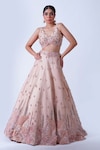 Buy_Aurouss_Peach Silk Embroidery Amara Garden Embellished Bridal Lehenga Set _Online_at_Aza_Fashions