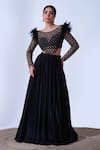Buy_Aurouss_Black Sandwash Satin Emma Cutdana Fleur Jaal Bodysuit With Lehenga _at_Aza_Fashions