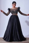 Aurouss_Black Sandwash Satin Emma Cutdana Fleur Jaal Bodysuit With Lehenga _Online_at_Aza_Fashions
