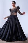 Buy_Aurouss_Black Sandwash Satin Emma Cutdana Fleur Jaal Bodysuit With Lehenga _Online_at_Aza_Fashions
