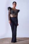 Aurouss_Black Tulle Piya Cutdana Fleur Jaal Bodysuit With Bootcut Pant _Online_at_Aza_Fashions