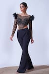 Shop_Aurouss_Black Tulle Piya Cutdana Fleur Jaal Bodysuit With Bootcut Pant _Online_at_Aza_Fashions