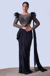 Buy_Aurouss_Black Navya Cutdana Florin Jaal Bodysuit With Pre-draped Saree _at_Aza_Fashions