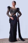 Aurouss_Black Georgette Embroidery Feathers Round Cutdana Bodysuit And Saree _Online_at_Aza_Fashions