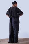Shop_Aurouss_Black Silk Satin Myra Helix Embellished Cape Pre-draped Saree Set _at_Aza_Fashions