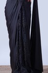 Aurouss_Black Satin Silk Myra Helix Embellished Pre-draped Saree Set _Online_at_Aza_Fashions