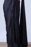 Aurouss_Black Satin Silk Embroidery Myra Helix Embellished Pre-draped Saree Set _Online_at_Aza_Fashions