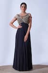 Buy_Aurouss_Black Georgette Embroidery Jia Floral Burst Embellished Cold Shoulder Gown _at_Aza_Fashions