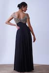Shop_Aurouss_Black Georgette Jia Floral Burst Embellished Cold Shoulder Gown _at_Aza_Fashions
