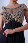 Buy_Aurouss_Black Georgette Jia Floral Burst Embellished Cold Shoulder Gown _Online_at_Aza_Fashions