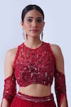 Aurouss_Maroon Georgette Embroidery Beads Ananya Pleated Tiered Lehenga Set _at_Aza_Fashions