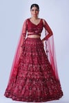 Buy_Aurouss_Maroon Mesh Net Nisha Gulbahar Embellished Bridal Lehenga Set _at_Aza_Fashions