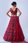 Shop_Aurouss_Maroon Mesh Net Embroidery Crystal Nisha Gulbahar Embellished Bridal Lehenga Set _at_Aza_Fashions