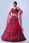 Shop_Aurouss_Maroon Mesh Net Nisha Gulbahar Embellished Bridal Lehenga Set _Online_at_Aza_Fashions