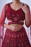 Aurouss_Maroon Mesh Net Embroidery Crystal Nisha Gulbahar Embellished Bridal Lehenga Set _at_Aza_Fashions