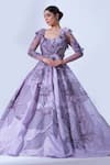 Buy_Aurouss_Purple Twill Organza Embroidery Periwinkle Sequin Sweetheart Neck Gown _at_Aza_Fashions