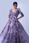 Aurouss_Purple Twill Organza Embroidery Periwinkle Sequin Sweetheart Neck Gown _Online_at_Aza_Fashions