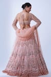 Shop_Aurouss_Peach Tulle Embroidery Crystals Square Rumi French Fleur Bridal Lehenga Set _at_Aza_Fashions