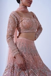 Buy_Aurouss_Peach Tulle Embroidery Crystals Rumi French Fleur Bridal Lehenga Set _Online_at_Aza_Fashions