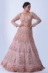 Shop_Aurouss_Peach Tulle Embroidery Crystals Rumi French Fleur Bridal Lehenga Set _Online_at_Aza_Fashions