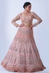 Shop_Aurouss_Peach Tulle Embroidery Crystals Square Rumi French Fleur Bridal Lehenga Set _Online_at_Aza_Fashions