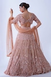 Shop_Aurouss_Peach Tulle Embroidery Jasmine Gullista Encrusted Bridal Lehenga Set _at_Aza_Fashions