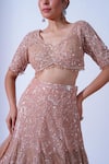 Aurouss_Peach Tulle Embroidery Jasmine Gullista Encrusted Bridal Lehenga Set _at_Aza_Fashions