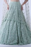 Aurouss_Green Tulle Dhaani Sequin Baroque Embellished Bridal Lehenga Set _Online_at_Aza_Fashions