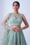 Buy_Aurouss_Green Tulle Dhaani Sequin Baroque Embellished Bridal Lehenga Set _Online_at_Aza_Fashions