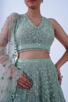 Shop_Aurouss_Green Tulle Dhaani Sequin Baroque Embellished Bridal Lehenga Set _Online_at_Aza_Fashions