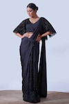 Buy_Aurouss_Black Tulle Embroidery Crystals Open Helix Embellished Cutwork Cape _at_Aza_Fashions