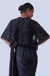 Shop_Aurouss_Black Tulle Embroidery Crystals Open Helix Embellished Cutwork Cape _at_Aza_Fashions