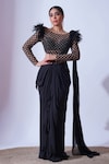 Buy_Aurouss_Black Tulle Embroidery Feathers Sequin And Cutdana Blossom Jaal Bodysuit _at_Aza_Fashions