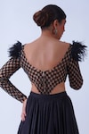 Shop_Aurouss_Black Tulle Embroidery Feathers Sequin And Cutdana Blossom Jaal Bodysuit _at_Aza_Fashions