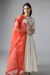 Buy_Bihart_Off White Cotton, Silk, Organza Embroidery Round Pintuck Anarkali Trouser Set _at_Aza_Fashions
