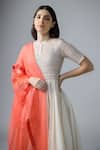 Buy_Bihart_Off White Cotton, Silk, Organza Embroidery Round Pintuck Anarkali Trouser Set _Online_at_Aza_Fashions
