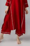 Bihart_Red Kurta And Trouser Cotton Silk Threadwork Notched Set _Online_at_Aza_Fashions