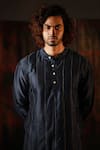 Shop_Bihart_Blue Cotton, Silk Embroidery Stripe Kurta _at_Aza_Fashions