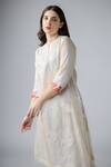 Bihart_Off White Tussar, Organza Round Neck Placed Tie-dye Kurta Trouser Set _Online_at_Aza_Fashions