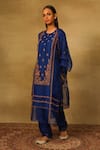 Buy_Neha Poddar_Blue Pant Summer Silk With Organza Embroidery Floral Round Neck Kurta Set _at_Aza_Fashions