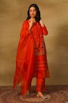 Buy_Neha Poddar_Orange Kurta Organza Embroidery Floral Round Neck Bloom Pant Set _at_Aza_Fashions