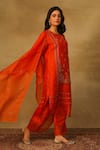 Neha Poddar_Orange Kurta Organza Embroidery Floral Round Neck Bloom Pant Set _Online_at_Aza_Fashions