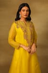 Buy_Neha Poddar_Yellow Kurta And Dupatta Organza Embroidery Paisley Notched Neck Pant Set _Online_at_Aza_Fashions