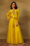 Buy_Neha Poddar_Yellow Top Dupion Silk Embroidery Dabka Round Neck Yoke With Sharara _at_Aza_Fashions