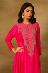 Neha Poddar_Pink Dupion Silk Embroidery Dabka Round Neck Paisley Asymmetric Tunic _Online_at_Aza_Fashions